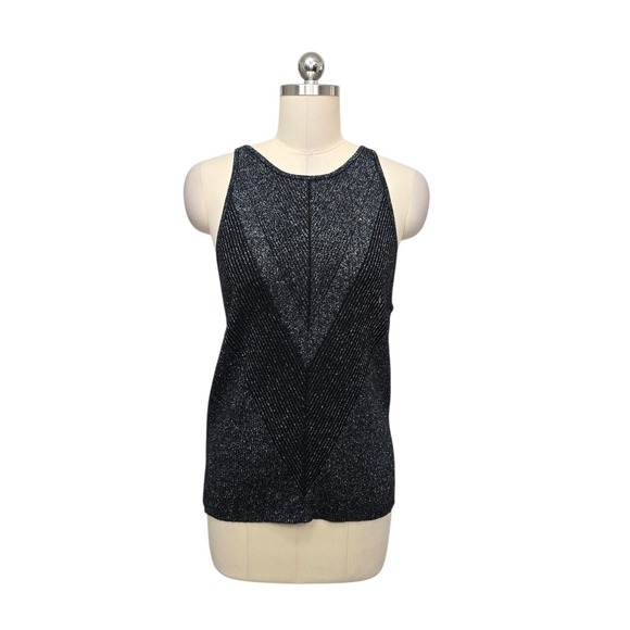 Anthropologie Tops - By Anthropologie Womens XL Black Silver Metallic Chevron Ribbed Knit Tank Top